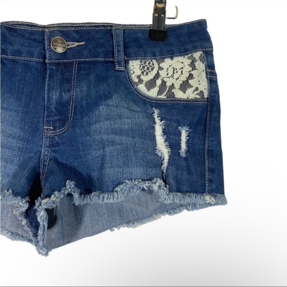 American‎ Style Iris Jeans Shorts Cutoff Lace Detail Distressed Frayed - Picture 3 of 8